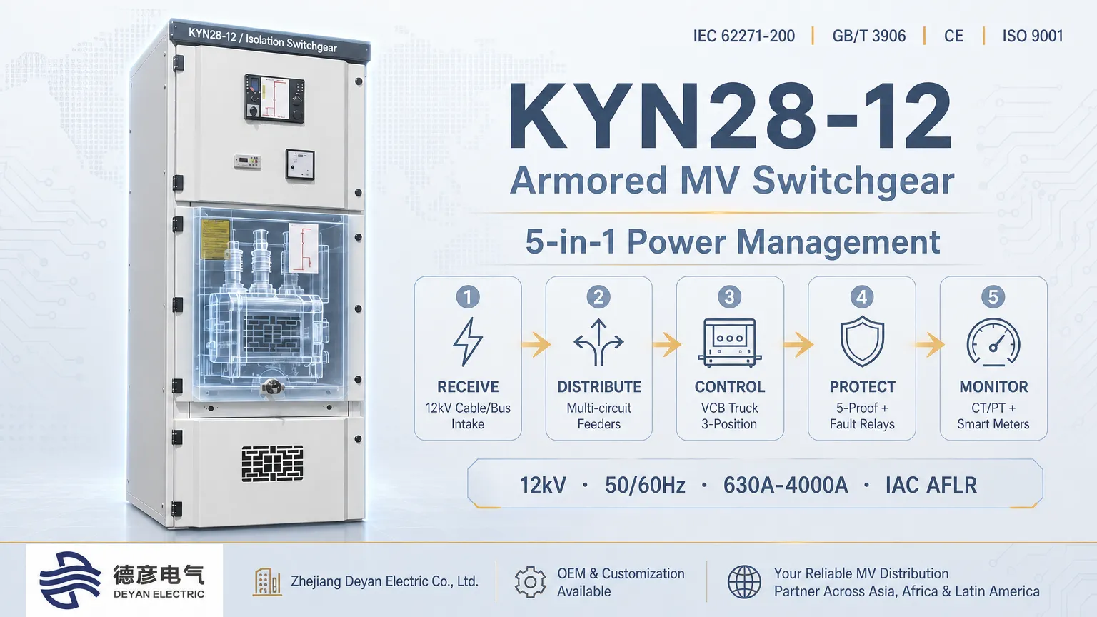 KYN28-12 тарату құрылғысы қуатты қалай алады, таратады, басқарады, қорғайды және бақылайды